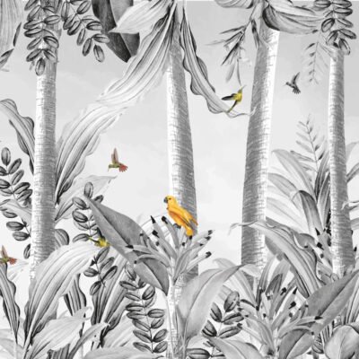 Papier peint Parrot avec des perroquets et des palmiers en grand